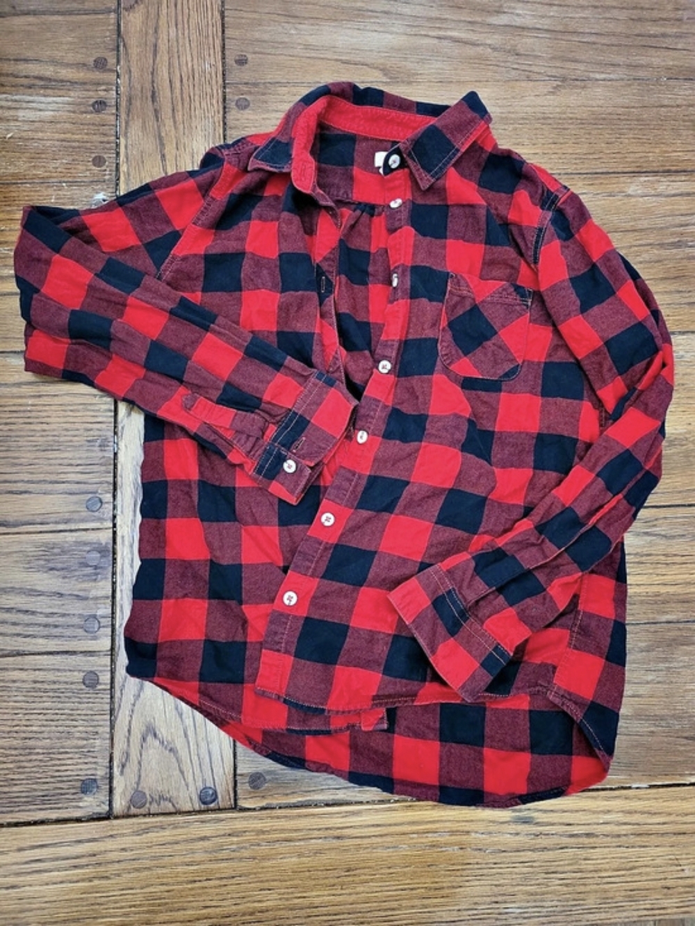 Cat & Jack Long Sleeve Buffalo Plaid Flannel Button-Down Shirt Red & Black XL